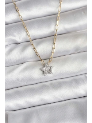 MuI MuI Pirinç Gold Renk Zincirli Zirkon Taşlı Minimal Yıldız Model Kadın Kolye