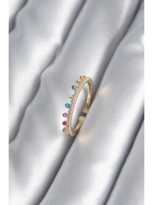 MuI MuI Pirinç Gold Renk Zirkon Taş Detay Kadın Yüzük