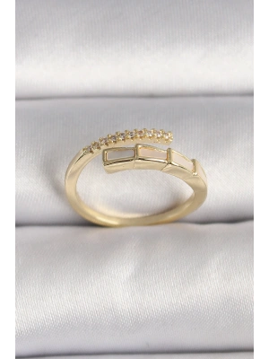 MuI MuI Pirinç Gold Renk Zirkon Taş Detaylı Yılan Model Ayarlanabilir Yüzük