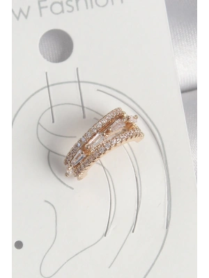 MuI MuI Pirinç Gold Renk Zirkon Taşlı 3Lü Sıralı Model Kadın Kıkırdak Küpe