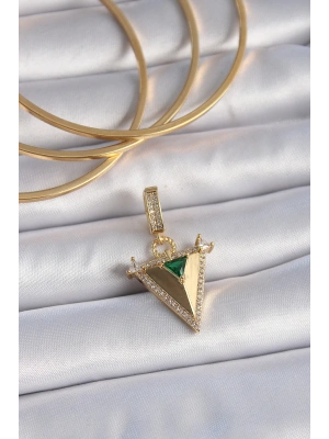 MuI MuI Pirinç Gold Renk Zirkon Taşlı 3D Üçgen Model Ajda Charm