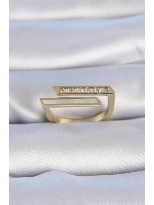 MuI MuI Pirinç Gold Renk Zirkon Taşlı Beyaz Sedef Detay Kadın Yüzük