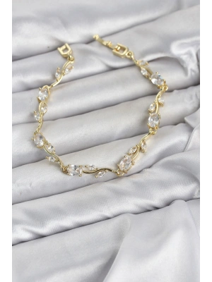 MuI MuI Pirinç Gold Renk Zirkon Taşlı Çiçek Model Kadın Bileklik