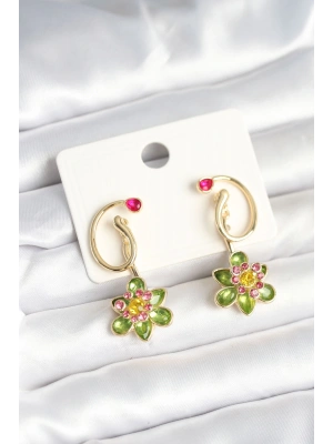 MuI MuI Pirinç Gold Renk Zirkon Taşlı Çiçek Model Kadın Küpe