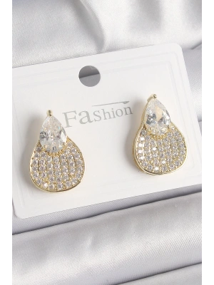 MuI MuI Pirinç Gold Renk Zirkon Taşlı Damla Model Kadın Küpe