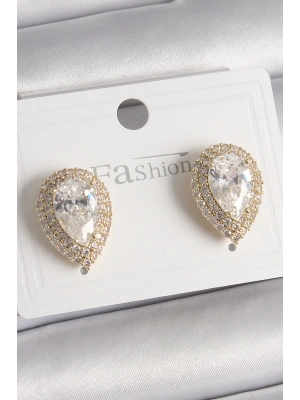 MuI MuI Pirinç Gold Renk Zirkon Taşlı Damla Model Kadın Küpe