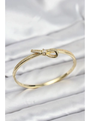 MuI MuI Pirinç Gold Renk Zirkon Taşlı Fiyonk Model Kadın Kelepçe Bileklik