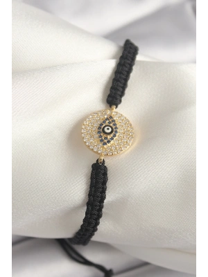 MuI MuI Pirinç Gold Renk Zirkon Taşlı Göz İşlemeli Figür Asansörlü Makrome Model Kadın Bileklik