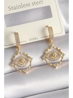 MuI MuI Pirinç Gold Renk Zirkon Taşlı Göz Model Kadın Küpe