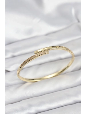 MuI MuI Pirinç Gold Renk Zirkon Taşlı Kadın Kelepçe Bileklik