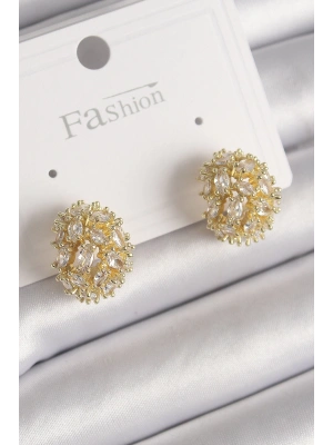 MuI MuI Pirinç Gold Renk Zirkon Taşlı Kadın Küpe