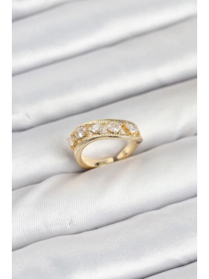 MuI MuI Pirinç Gold Renk Zirkon Taşlı Kadın Yüzük