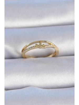 MuI MuI Pirinç Gold Renk Zirkon Taşlı Kalp Model Kadın Yüzük