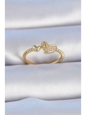 MuI MuI Pirinç Gold Renk Zirkon Taşlı Kalp Model Kadın Yüzük