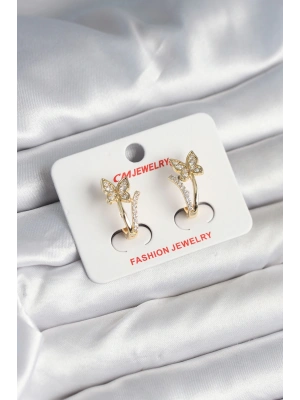 MuI MuI Pirinç Gold Renk Zirkon Taşlı Kelebek Model Kadın Küpe