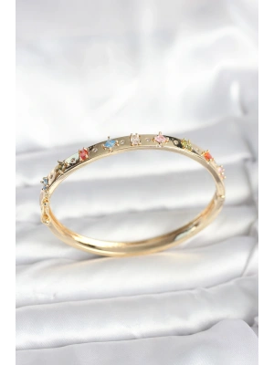 MuI MuI Pirinç Gold Renk Zirkon Taşlı Kelepçe Bileklik