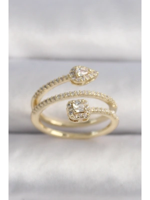 MuI MuI Pirinç Gold Renk Zirkon Taşlı Ok Model VIP Seri Kadın Yüzük