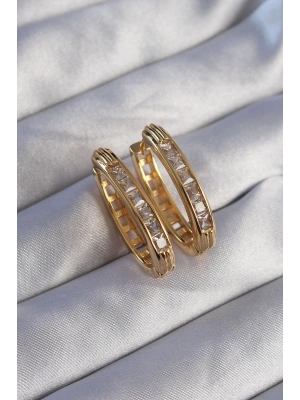 MuI MuI Pirinç Gold Renk Zirkon Taşlı Oval Model Küpe