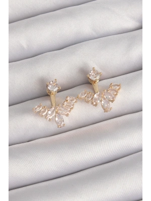 MuI MuI Pirinç Gold Renk Zirkon Taşlı V Model Küpe