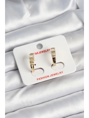 MuI MuI Pirinç Gold Renk Zirkon Taşlı Vintage Kadın Küpe