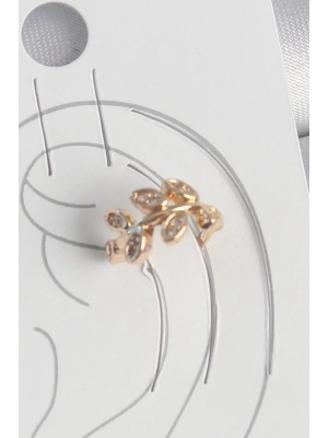 MuI MuI Pirinç Gold Renk Zirkon Taşlı Yaprak Model Kadın Kıkırdak Küpe