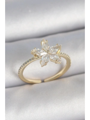 MuI MuI Pirinç Gold Renk Zirkon Taşlı Yıldız Model Ayarlanabilir Kadın Yüzük