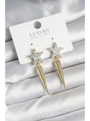 MuI MuI Pirinç Gold Renk Zirkon Taşlı Yıldız Model Çivi Kadın Küpe