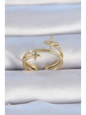 MuI MuI Pirinç Gold Renk Zirkon Taşlı Yıldız Model Kadın Yüzük