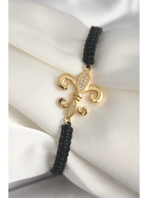 MuI MuI Pirinç Gold Renk Zirkon Taşlı Zambak Figür Asansörlü Makrome Model Kadın Bileklik