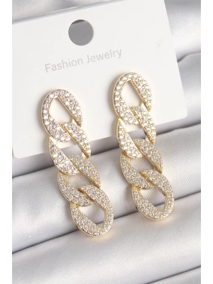 MuI MuI Pirinç Gold Renk Zirkon Taşlı Zincir Model Kadın Küpe