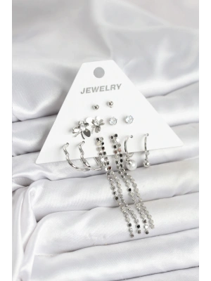 MuI MuI Pirinç Gümüş Renk 6 Çift Kadın Küpe