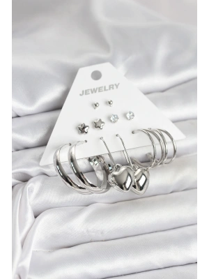 MuI MuI Pirinç Gümüş Renk 6 Çift Kadın Küpe Seti