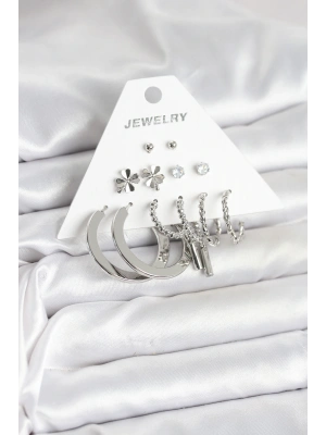 MuI MuI Pirinç Gümüş Renk 6 Çift Kadın Küpe Seti