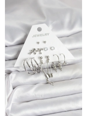 MuI MuI Pirinç Gümüş Renk 6lı Kadın Küpe Seti