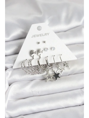 MuI MuI Pirinç Gümüş Renk 6lı Kadın Küpe Seti