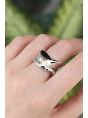 MuI MuI Pirinç Gümüş Renk Ayarlanabilir Kalın Ezme Yüzük