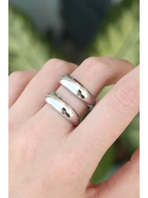 MuI MuI Pirinç Gümüş Renk Ayarlanabilir Şerit Yüzük