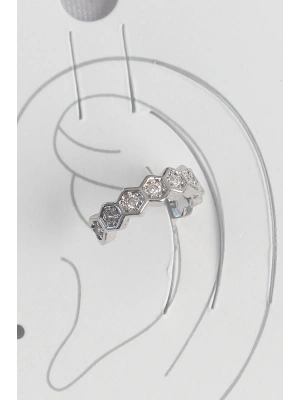 MuI MuI Pirinç Gümüş Renk Bal Peteği Model Zirkon Taşlı Kadın Kıkırdak Küpe