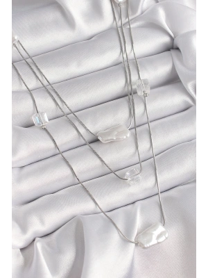 MuI MuI Pirinç Gümüş Renk Ezme İnci Model Çoklu Kadın Kolye