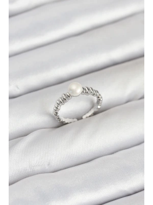 MuI MuI Pirinç Gümüş Renk Göbek İnci Model Kadın Yüzük