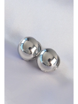 MuI MuI Pirinç Gümüş Renk İçi Boş Minimal Topçuk Küpe