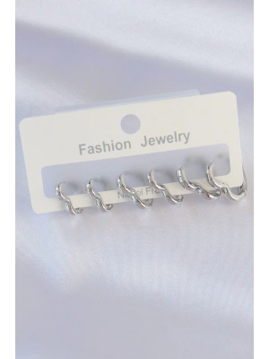 MuI MuI Pirinç Gümüş Renk Kalp Model Küpe Seti