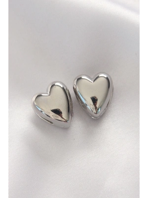 MuI MuI Pirinç Gümüş Renk Minimal Bombeli Kalp Küpe