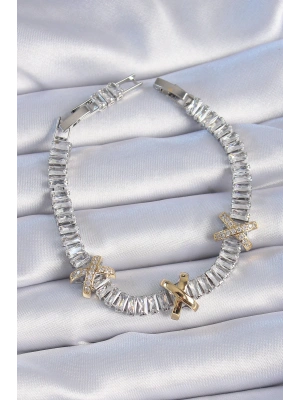 MuI MuI Pirinç Gümüş Renk Taşlı Su Yolu Model VİP Seri Kadın Bileklik