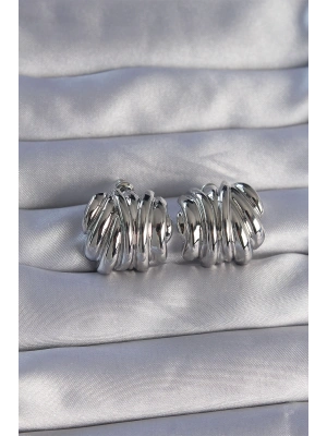 MuI MuI Pirinç Gümüş Renk Tırtıklı Bombe Model Küpe