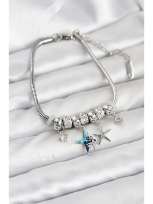 MuI MuI Pirinç Gümüş Renk Yıldız Model Charmlı Kadın Bileklik