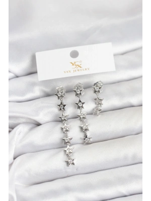 MuI MuI Pirinç Gümüş Renk Yıldız Model YSX Trio Küpe Seti