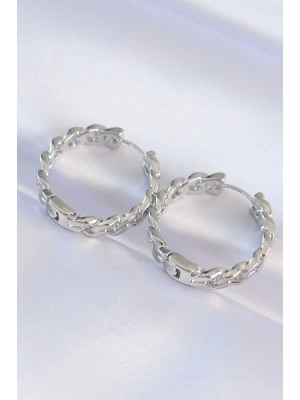 MuI MuI Pirinç Gümüş Renk Zincir Model Halka Küpe