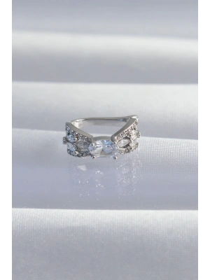 MuI MuI Pirinç Gümüş Renk Zirkon Taş Kaplama Earcuff Küpe