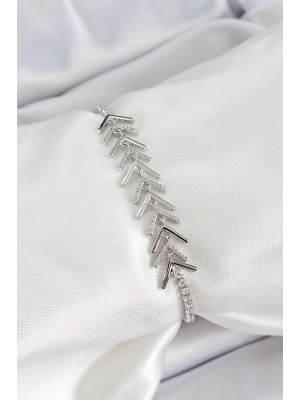 MuI MuI Pirinç Gümüş Renk Zirkon Taşlı Balık Sırtı Kadın Bileklik